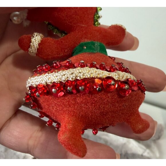 Vtg Mrs Claus Christmas Ornament 1960s-1970s Mod Red Sequin Beads Art Flocked - Picture 9 of 14